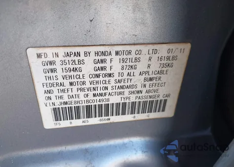 2011 Honda Fit from USA, damaged, VIN JHMGE8H31BC014938